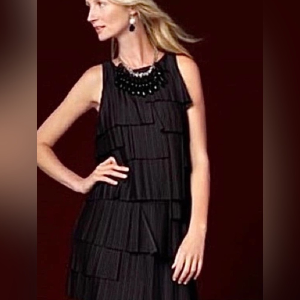 Never worn! Black layered dress w/ vertical pattern detail -no clasps or zippers